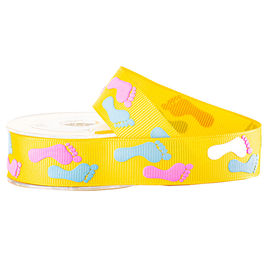 2 ألوان نفخة الطباعة على الشريط الأصفر Grosgrain للأطفال التفاف الهدايا