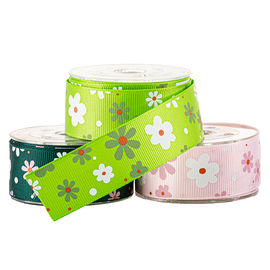 عباد الشمس المطبوعة الخضراء 3mm Grosgrain الشريط